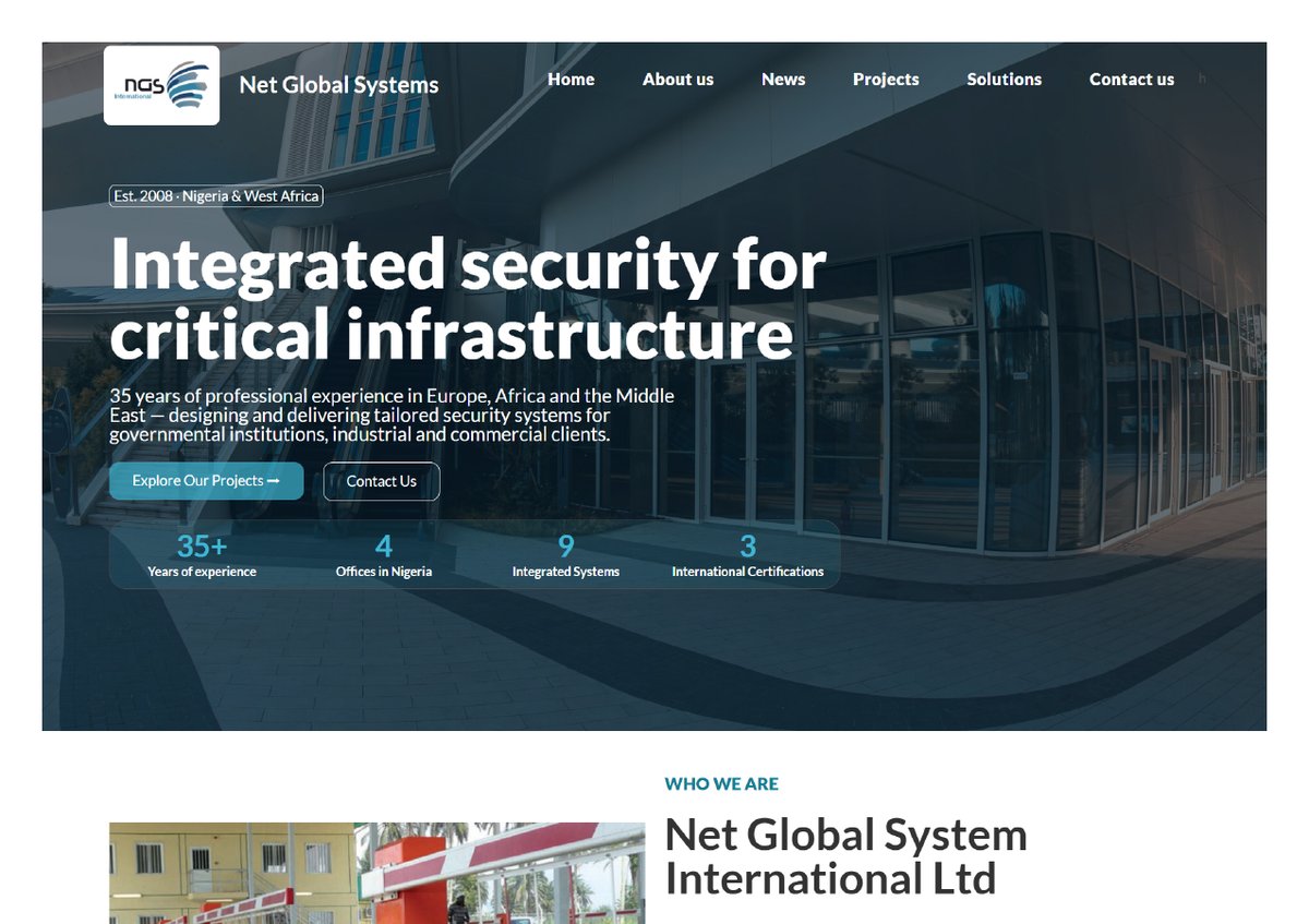 NGS International homepage for integrated security systems